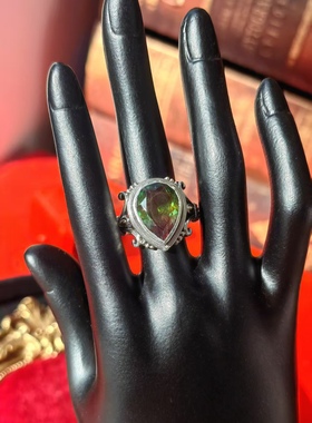 18k纯金珠镶嵌三色宝石925纯银精工戒指环中古首饰古着vintage