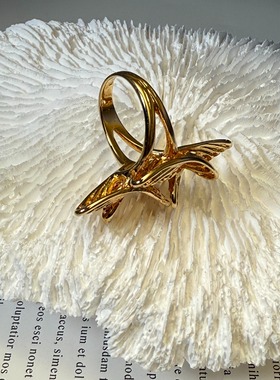 镂空流线形金色戒指中古首饰