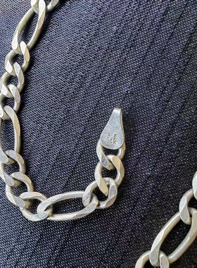 意大利进口中古品牌简约925纯银素银长项链西洋银器海外古着首饰