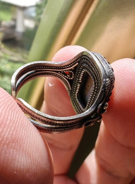 中古Vintage古董戒指西洋古着老银花丝彩绘戒指活圈可调节纯银