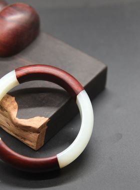 断镯拼接紫檀木木镯 定制 和田玉镯子榫卯接木 翡翠镯子修复维修