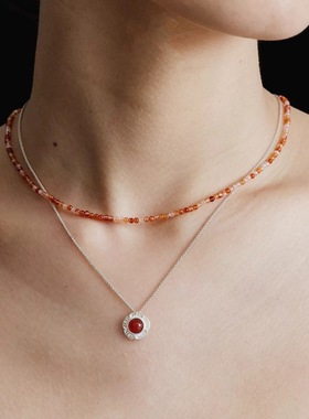 SERE所若瓷花项链夏季新款小众设计高级感镶嵌红玛瑙山茶花锁骨链