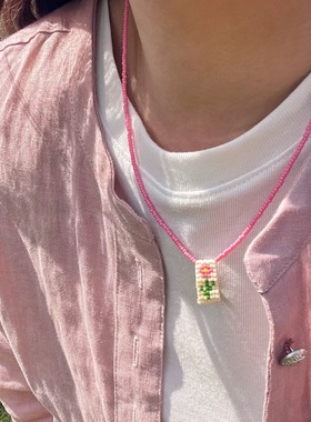 ANNI*糖果色串珠项链 欧美轻奢简约清新手工编织玫瑰牌米珠项链