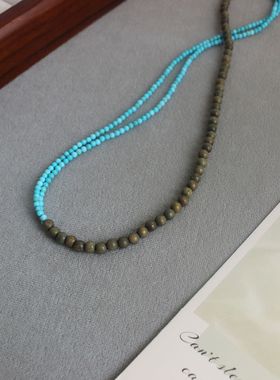 25年春夏新中式绿松石项链简约小清新复古文艺双层绿檀木串珠项链