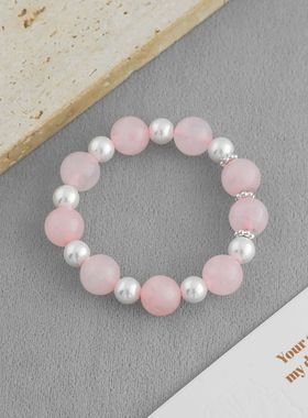 25年夏季粉水晶手链 新中式温柔简约气质感珍珠粉晶串珠手链