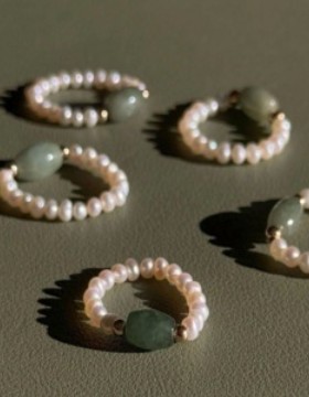 SER*玉石珍珠戒指新中式国风气质优雅简约玉石淡水珍珠食指戒戒指