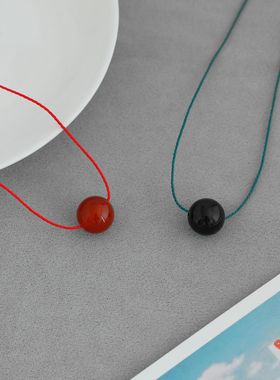 小红薯热卖款红玛瑙项链 简约小众设计高级感单颗玛瑙吊坠锁骨链
