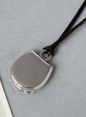 复古盒子吊坠项链 HABI同款素银色皮绳长毛衣链月光宝盒吊坠项链