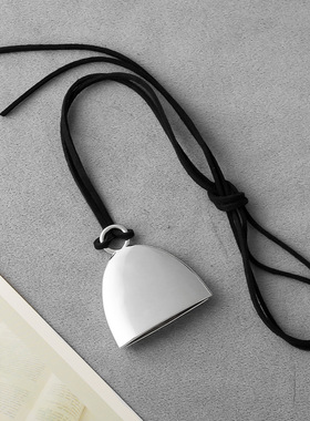 半月吊坠项链 HIDE同款简约白金银色长毛衣链空心帽子型吊坠项链