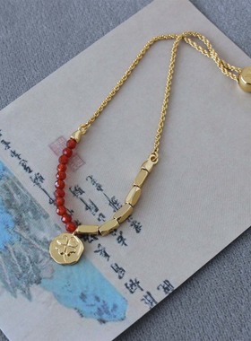 25年新款红玛瑙手链 新中式轻奢小众精致可调节四叶草红玛瑙手链