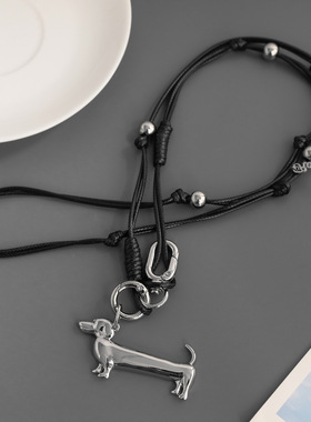 room*家腊肠小狗项链 冷淡风小众设计感韩国蜡线小狗长款项链