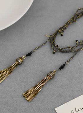 MLC家流苏项链 新款法式复古风简约气质小众叠戴长款流苏编织项链