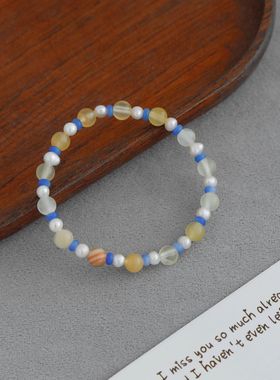 WP*家海盐太妃糖串珠手链 新中式气质简约米黄玉淡水珍珠串珠