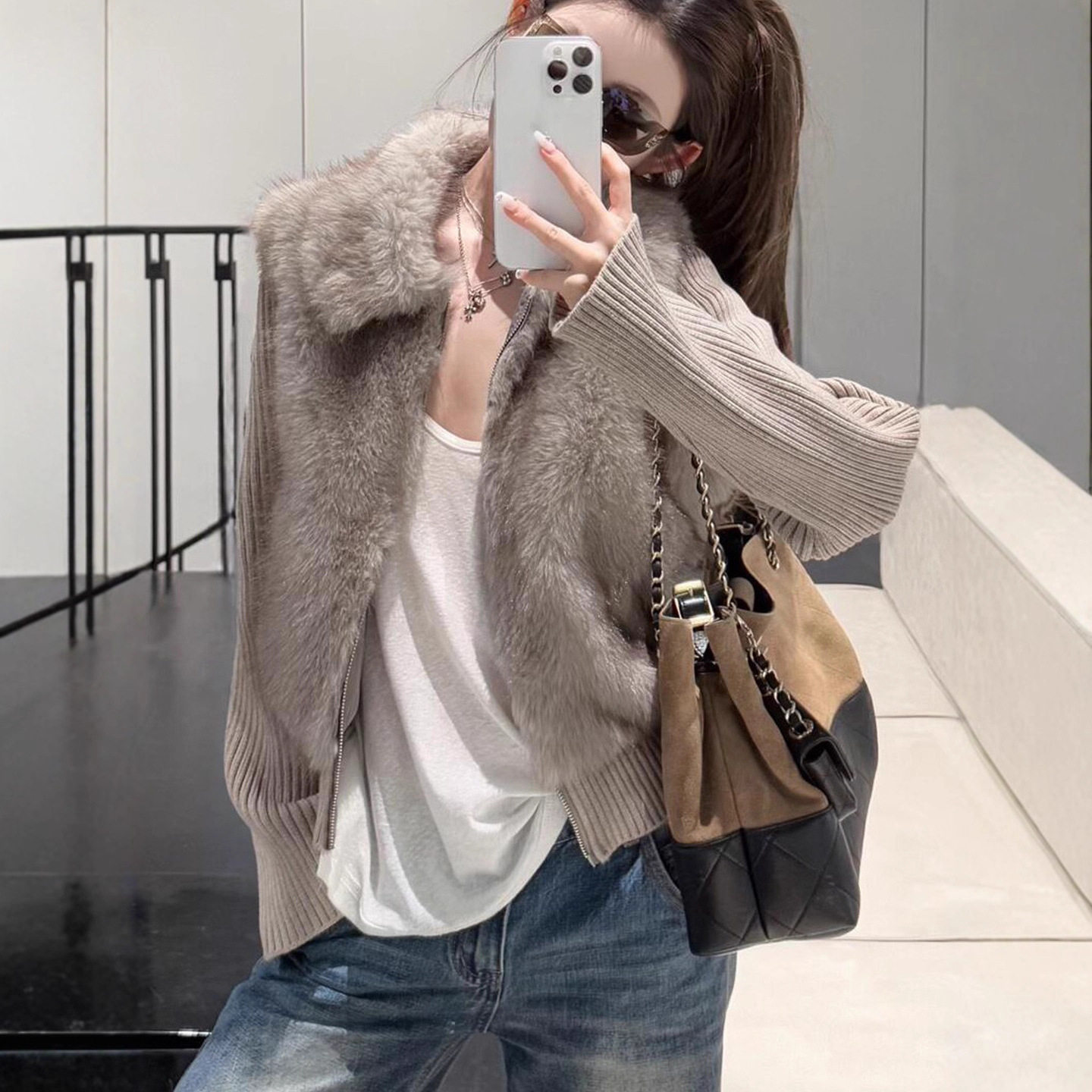 2025冬季新款年轻环保毛毛外套女短款小个子针织袖马甲可拆卸外套,淘宝优惠券,粉丝福利购,淘宝优惠卷