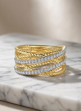 法式交叉螺纹编织单戒通勤双色