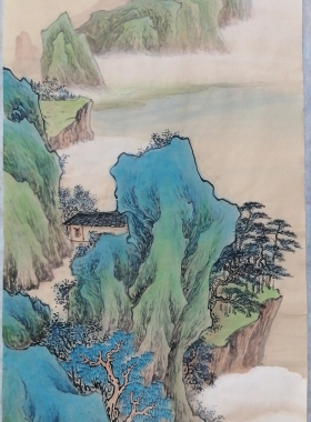 纯手绘国画山水画精品装饰画办公室挂画四尺四开68*34厘米