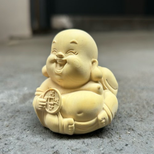 黄杨木雕弥勒佛像大肚笑佛小摆件布袋弥勒佛坐像手把玩件车内摆件 - 图2