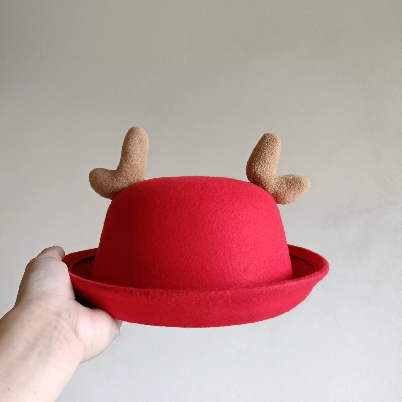 亲子款鹿角圣诞帽冬韩版小礼帽子女男儿童纯色毛呢帽秋圆顶英伦潮,淘宝优惠券,粉丝福利购,淘宝优惠卷