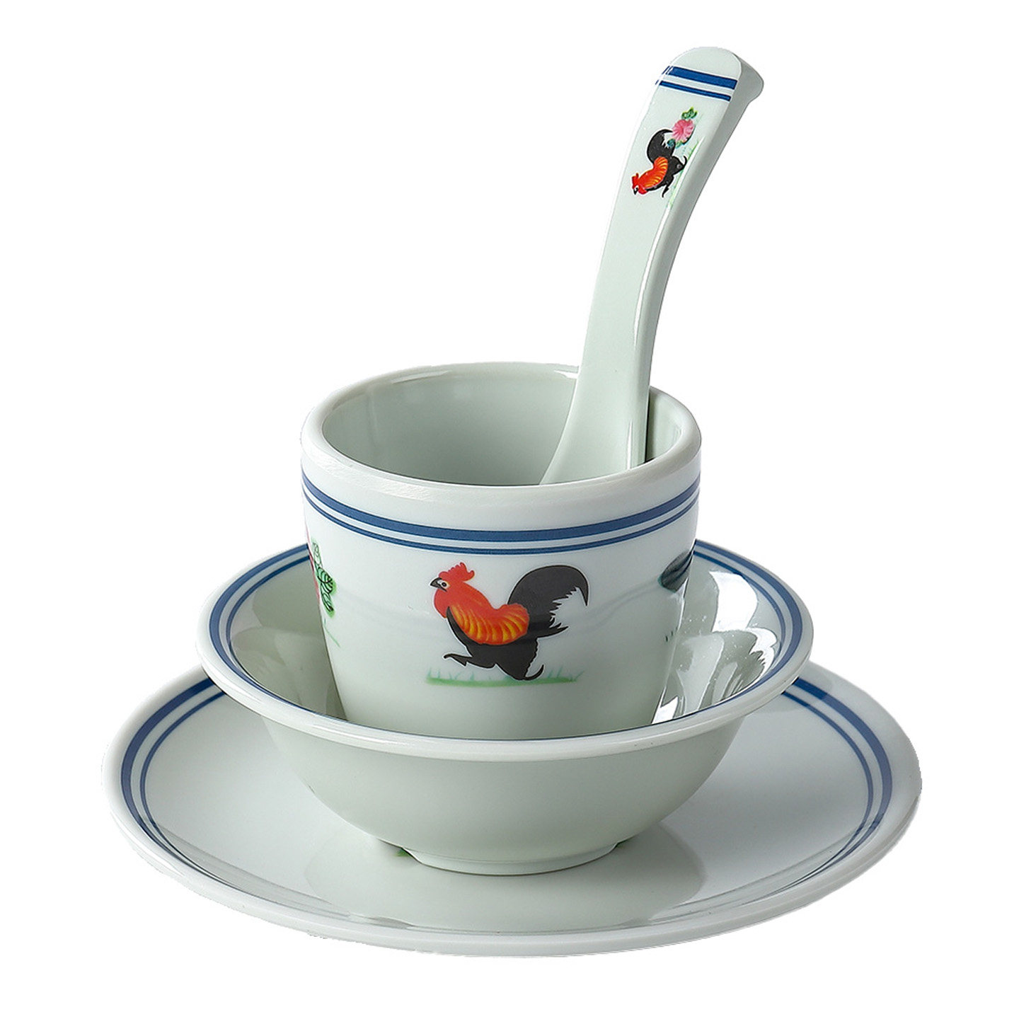 密胺仿古怀旧公鸡火锅餐具摆台四件套装碗筷勺子茶杯骨碟创意商用