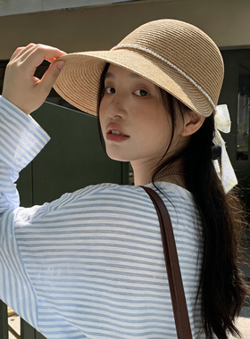 复古草编帽女夏季大帽檐防晒遮阳帽百搭宽檐帽子鸭舌草帽女夏