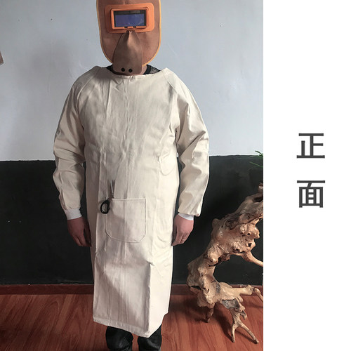 白帆布反穿罩衣棉电焊工倒穿衣工作服焊接切割劳保抗火花飞溅围裙 - 图0