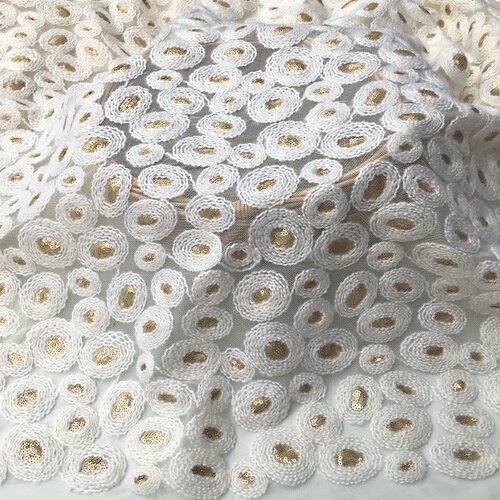 春夏秋冬新品毛线盘带亮片立体花蕾丝网纱面料 服装布料礼服外套 - 图1