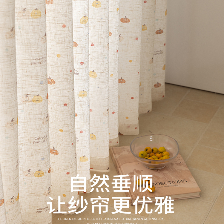 Linen gauze curtains, punch-free curtain installation, indoor partition curtains, hanging curtains, printing, living room, bedroom curtains, half curtains