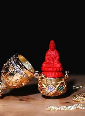 杭州灵隐朱砂花开见佛微镶迷你嘎乌盒吊坠佛龛多功能彩钻锆石项链