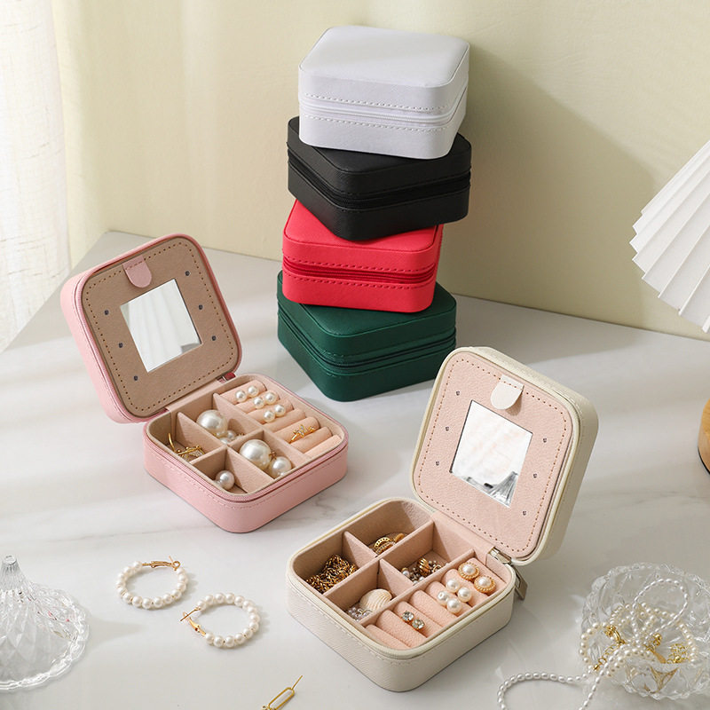Simple ins portable jewelry box wholesale anti-oxidation earrings earrings rings nail art jewelry storage box with mirror