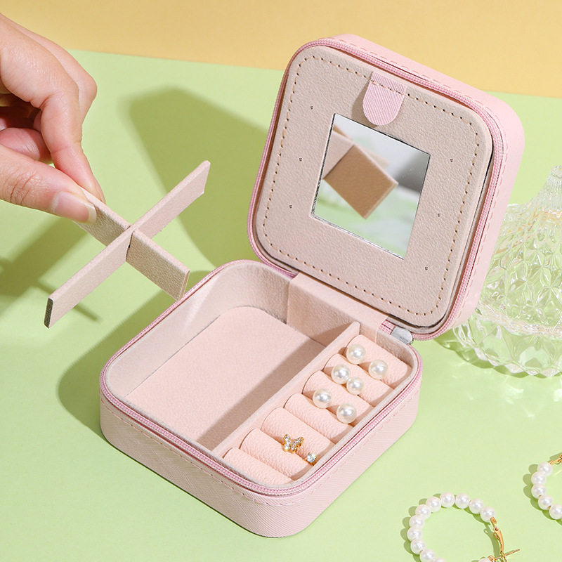Simple ins portable jewelry box wholesale anti-oxidation earrings earrings rings nail art jewelry storage box with mirror