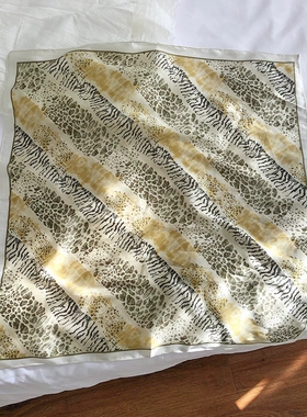 欧美春夏新款复古豹纹方巾丝巾