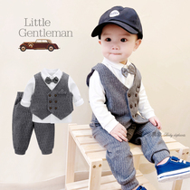 Year Old Dress Male baby suit Children Inron Gentleman Suite Infant birthday Feast week Long sleeves Three sets