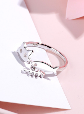 猫和鱼流苏镶钻戒指