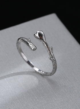 宁宁 含苞待放花蕾花朵开口指环女小众纹理高冷气质玉兰花戒指