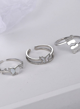 时尚个性风双层贝壳蝴蝶开口戒指