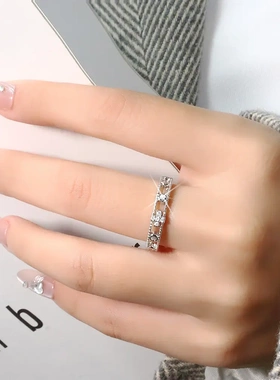 双层十字架戒指欧美2025年新款潮镂空十字锆石指环轻奢麻花食指戒