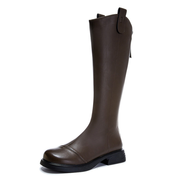 化雾语牛皮长筒靴女士学生秋冬U口不过膝骑士靴鞋休闲瘦瘦复古黑,淘宝优惠券,粉丝福利购,淘宝优惠卷