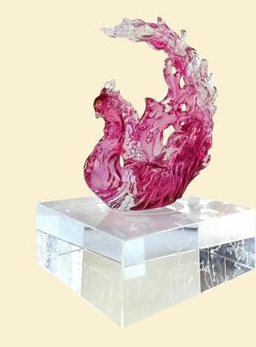 离火凤凰水晶底座古法琉璃凤凰浴火凤凰桌面办公室家居摆件