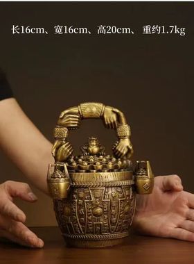纯铜黄铜一桶金桌面摆件一桶黄金金蟾摆件日进斗金