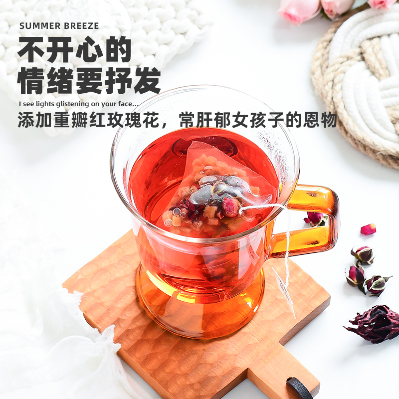 汤家晓食小仙女的红妆玫瑰洛神草莓茶 女养生茶代用花草冷泡茶 - 图2