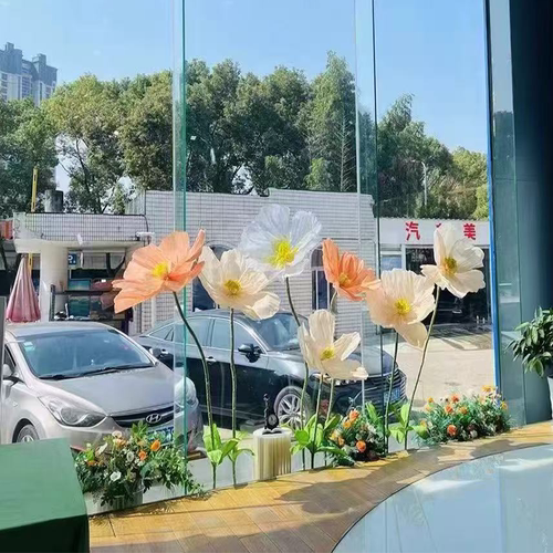 巨型纸花花艺虞美人仿真花香槟色网红花背景网红打卡布置仿真纸花 - 图1
