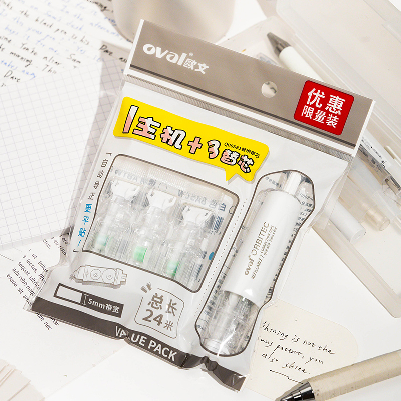 Oval Owen correction with pen-shaped push-button replaceable core