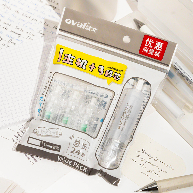 Oval Owen correction with pen-shaped push-button replaceable core