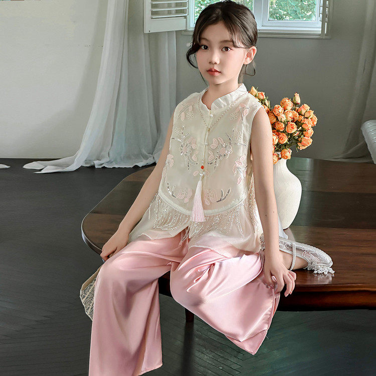 女童新中式汉服套装夏季2025新款网红国风儿童旗袍阔腿裙裤两件套,淘宝优惠券,粉丝福利购,淘宝优惠卷