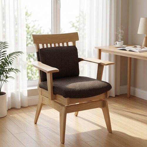 出口日本实木转椅餐椅沙发椅官帽椅原木色扶手靠背椅创意休闲椅 - 图0