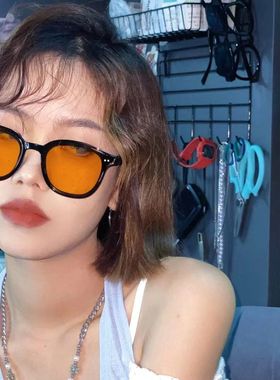 墨镜女2025新款潮夏季海边防晒网红茶黄色太阳眼镜男圆脸小脸小框