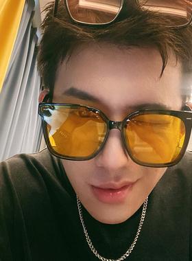 复古透明黄色墨镜男士潮牌ins网红开车大脸防紫外线眼镜女太阳镜