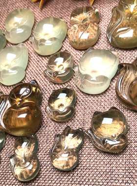 天然黄水晶狐狸吊坠女款饰品礼物