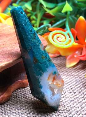 天然水草玛瑙单尖灵摆吊坠男女款