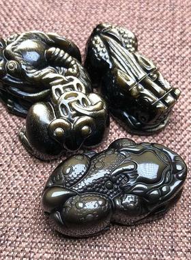 天然黑曜石貔貅吊坠龙龟金蟾饰品